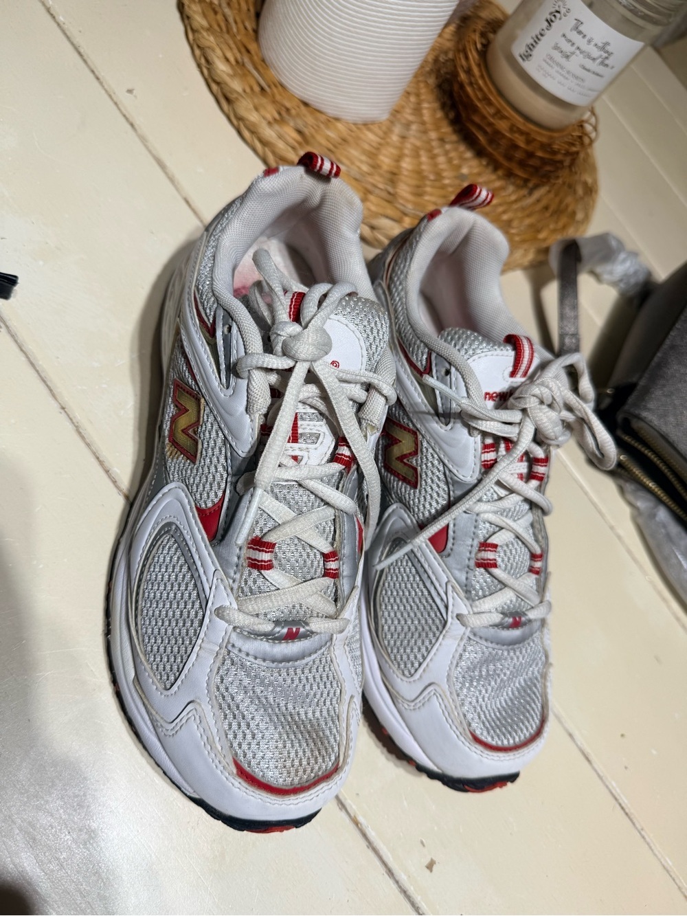 New Balance White & Red Kids' Athletic Sneakers